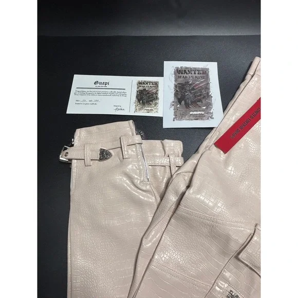 Guapi Men's Dead or Alive Faux Croc Leather Pants Beige Streetwear 28 LTD 71/100